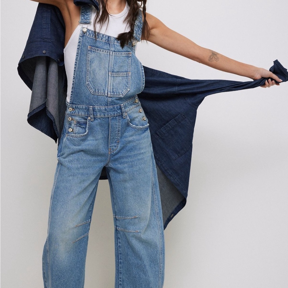 Free People Light Blue Denim Overalls